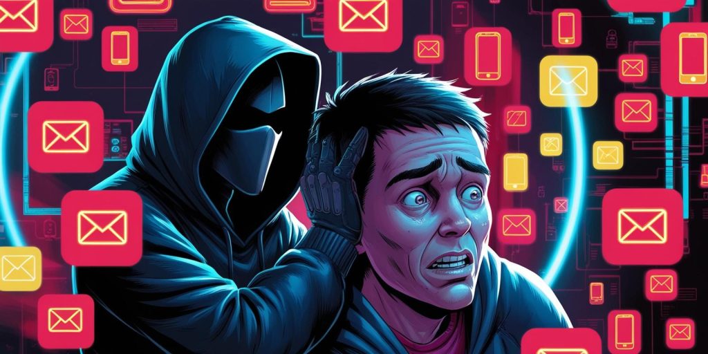 Hacker engañando a un usuario mediante técnicas de ingeniería social como el phishing y la suplantación de identidad.