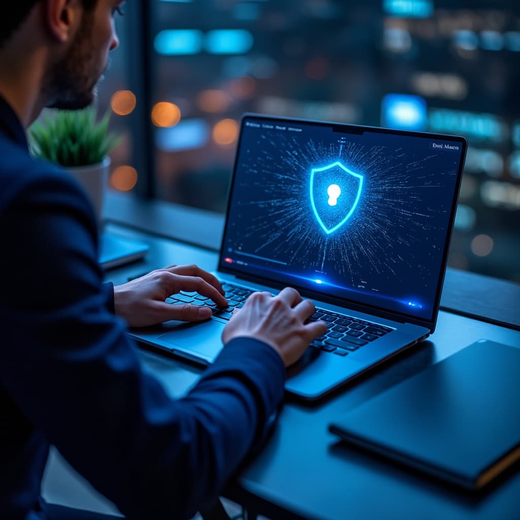 Una interfaz antivirus futurista escaneando un dispositivo y detectando amenazas de malware.