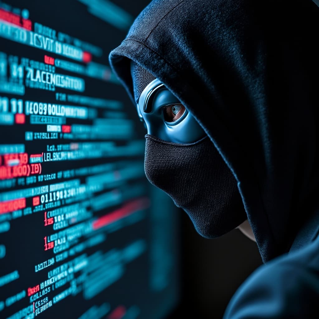 Una ilustración digital de un hacker susurrando a una víctima, simbolizando la ingeniería social.